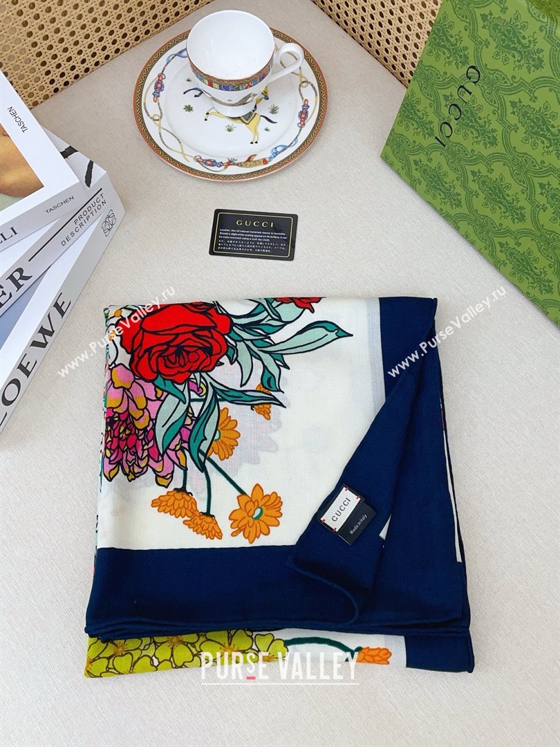 Gucci Cashmere Silk Scarf 140x140 G110612 White/Blue 2025 (O-25110612)