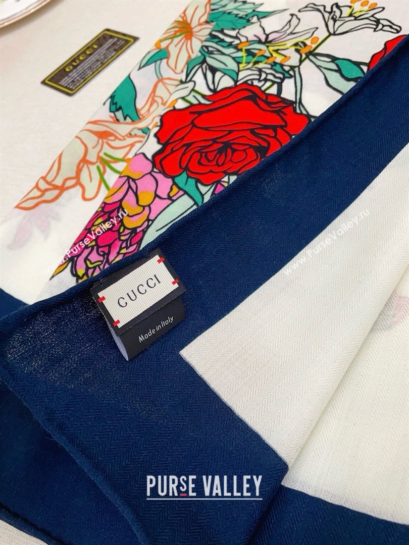 Gucci Cashmere Silk Scarf 140x140 G110612 White/Blue 2025 (O-25110612)