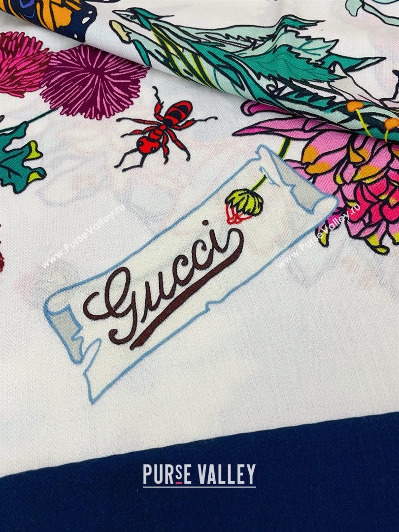 Gucci Cashmere Silk Scarf 140x140 G110612 White/Blue 2025 (O-25110612)