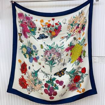 Gucci Cashmere Silk Scarf 140x140 G110612 White/Blue 2025 (O-25110612)
