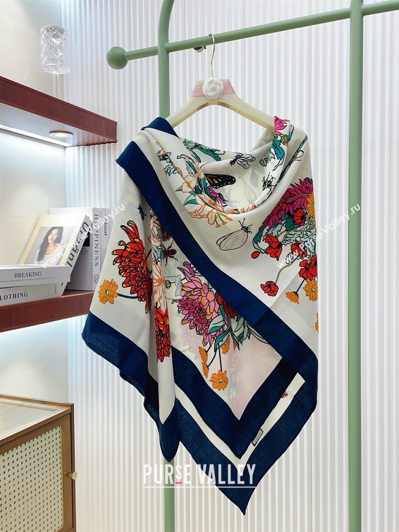 Gucci Cashmere Silk Scarf 140x140 G110612 White/Blue 2025 (O-25110612)