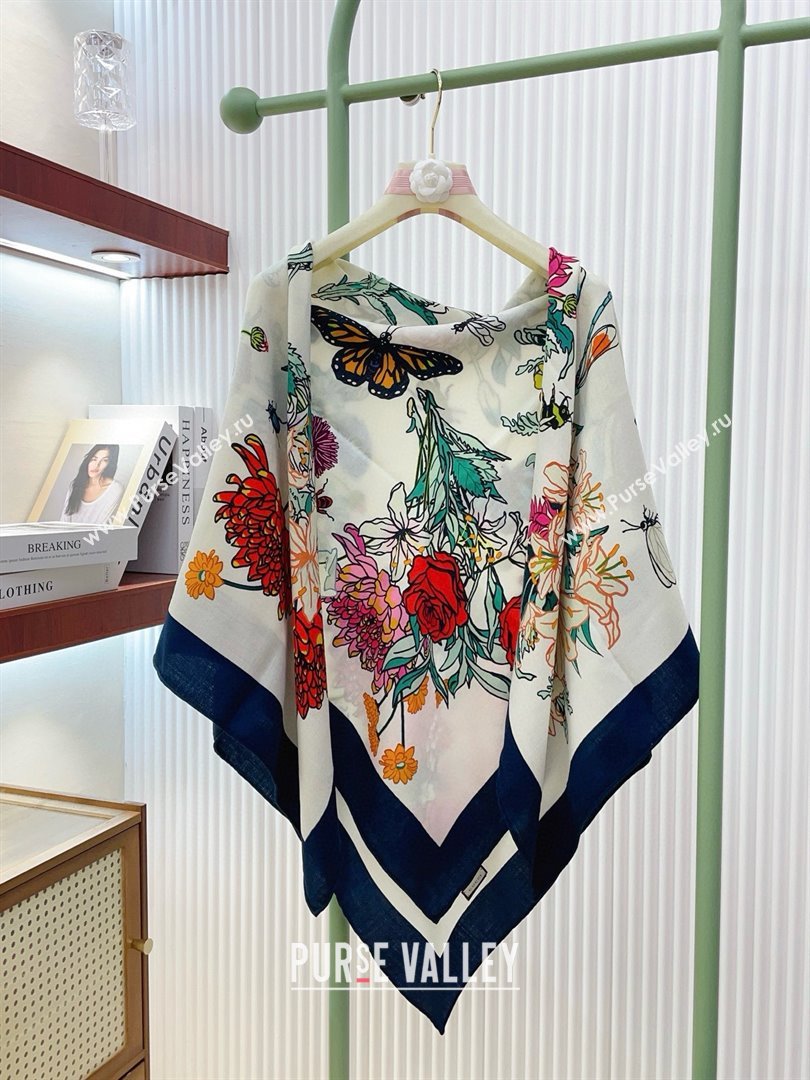 Gucci Cashmere Silk Scarf 140x140 G110612 White/Blue 2025 (O-25110612)