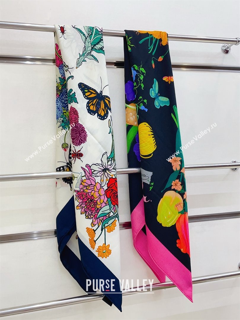 Gucci Cashmere Silk Scarf 140x140 G110613 Black/Pink 2025 (O-25110613)