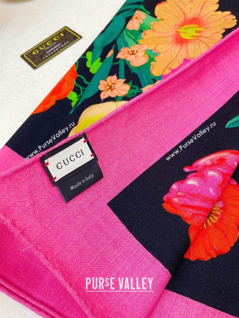 Gucci Cashmere Silk Scarf 140x140 G110613 Black/Pink 2025 (O-25110613)