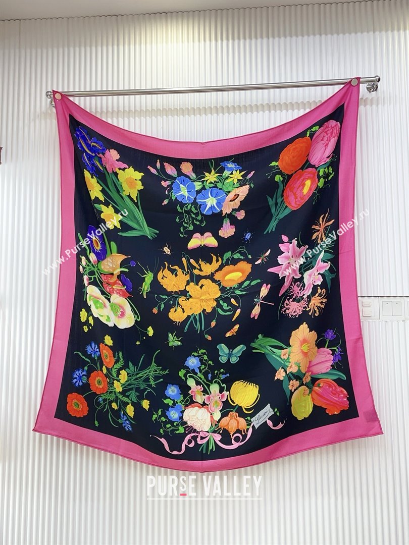 Gucci Cashmere Silk Scarf 140x140 G110613 Black/Pink 2025 (O-25110613)