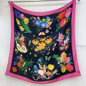 Gucci Cashmere Silk Scarf 140x140 G110613 Black/Pink 2025 (O-25110613)
