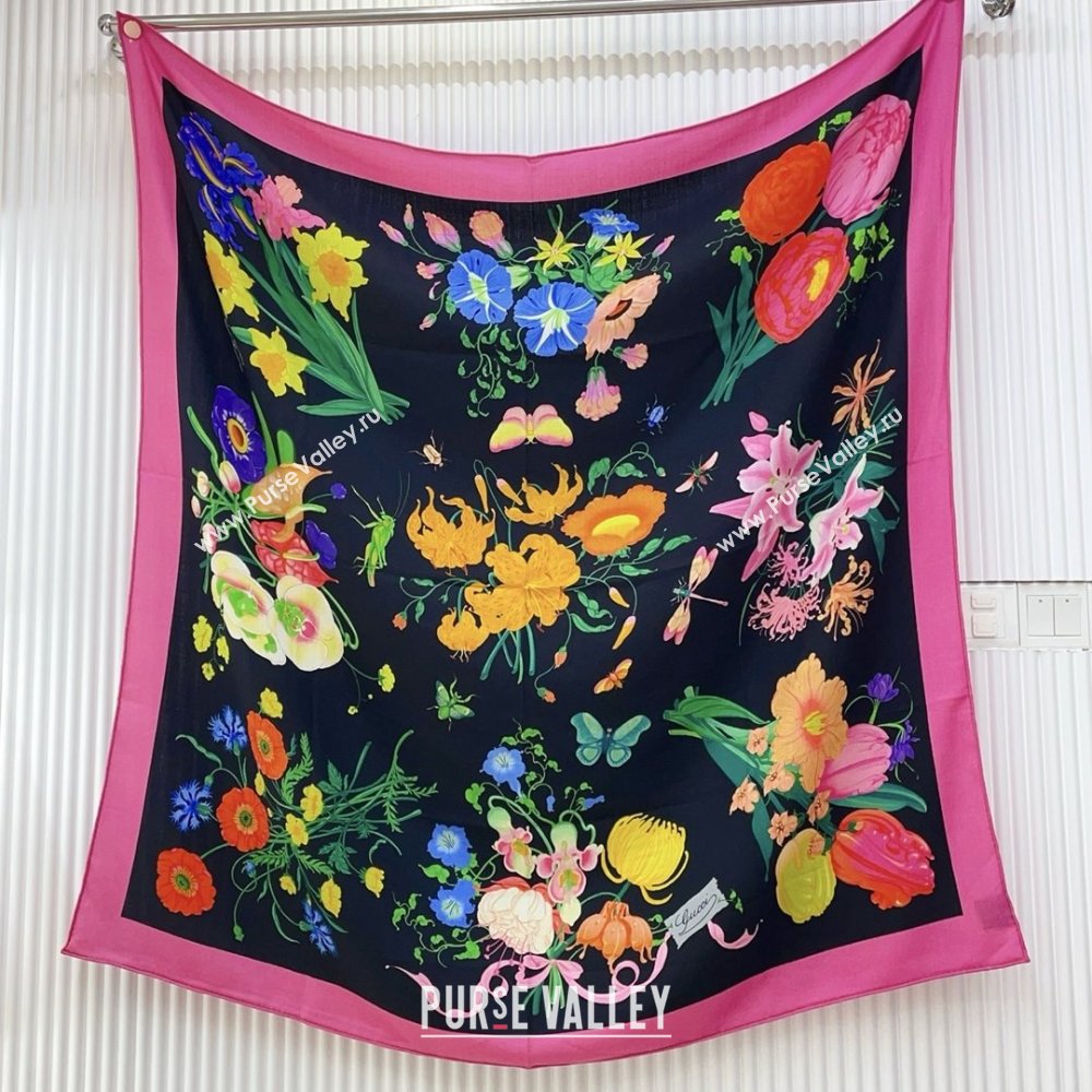 Gucci Cashmere Silk Scarf 140x140 G110613 Black/Pink 2025 (O-25110613)