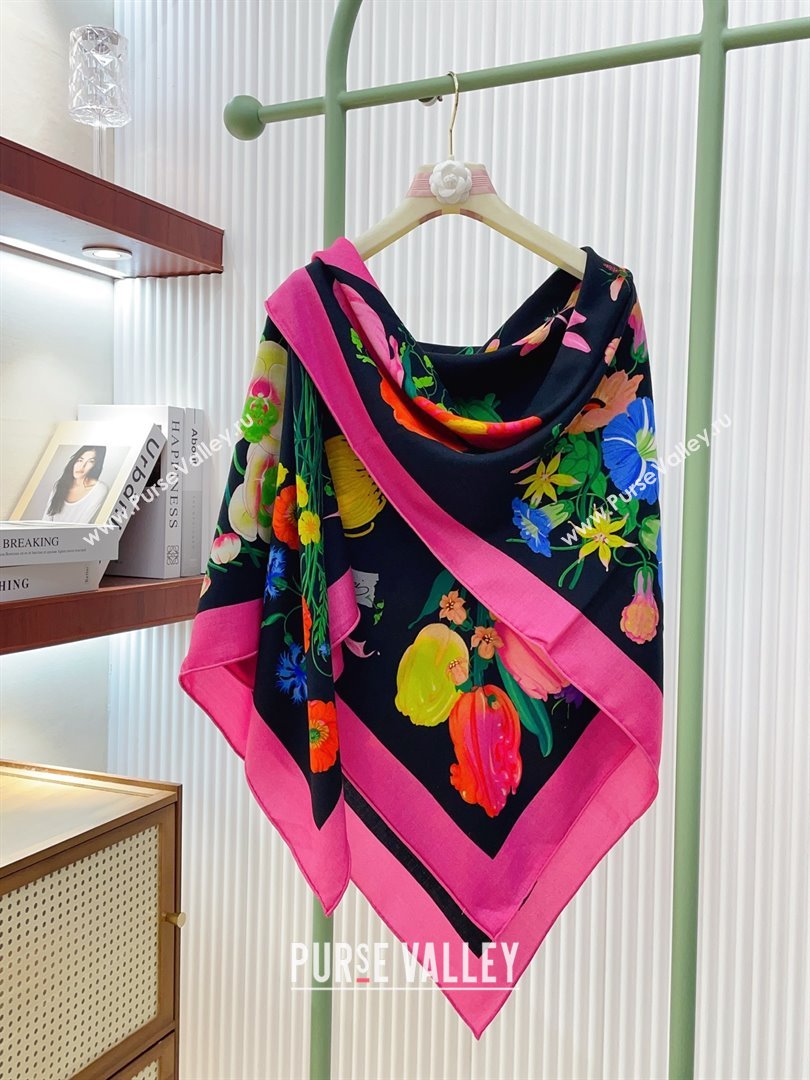 Gucci Cashmere Silk Scarf 140x140 G110613 Black/Pink 2025 (O-25110613)