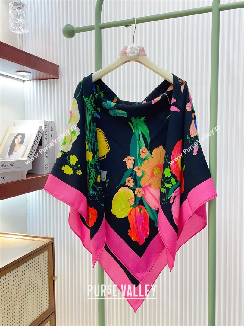 Gucci Cashmere Silk Scarf 140x140 G110613 Black/Pink 2025 (O-25110613)