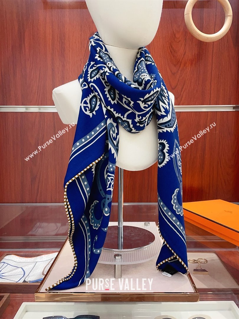 Hermes Cashmere Silk Scarf 140x140 H110614 Blue 2025 (O-25110614)