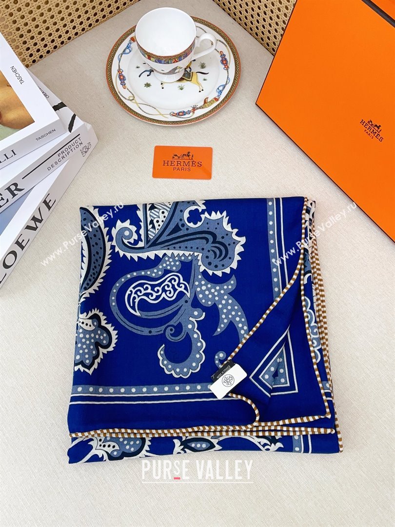 Hermes Cashmere Silk Scarf 140x140 H110614 Blue 2025 (O-25110614)
