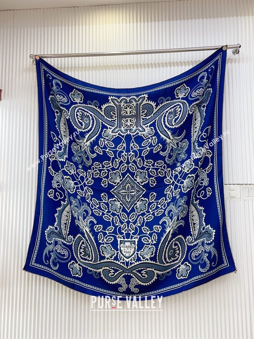 Hermes Cashmere Silk Scarf 140x140 H110614 Blue 2025 (O-25110614)