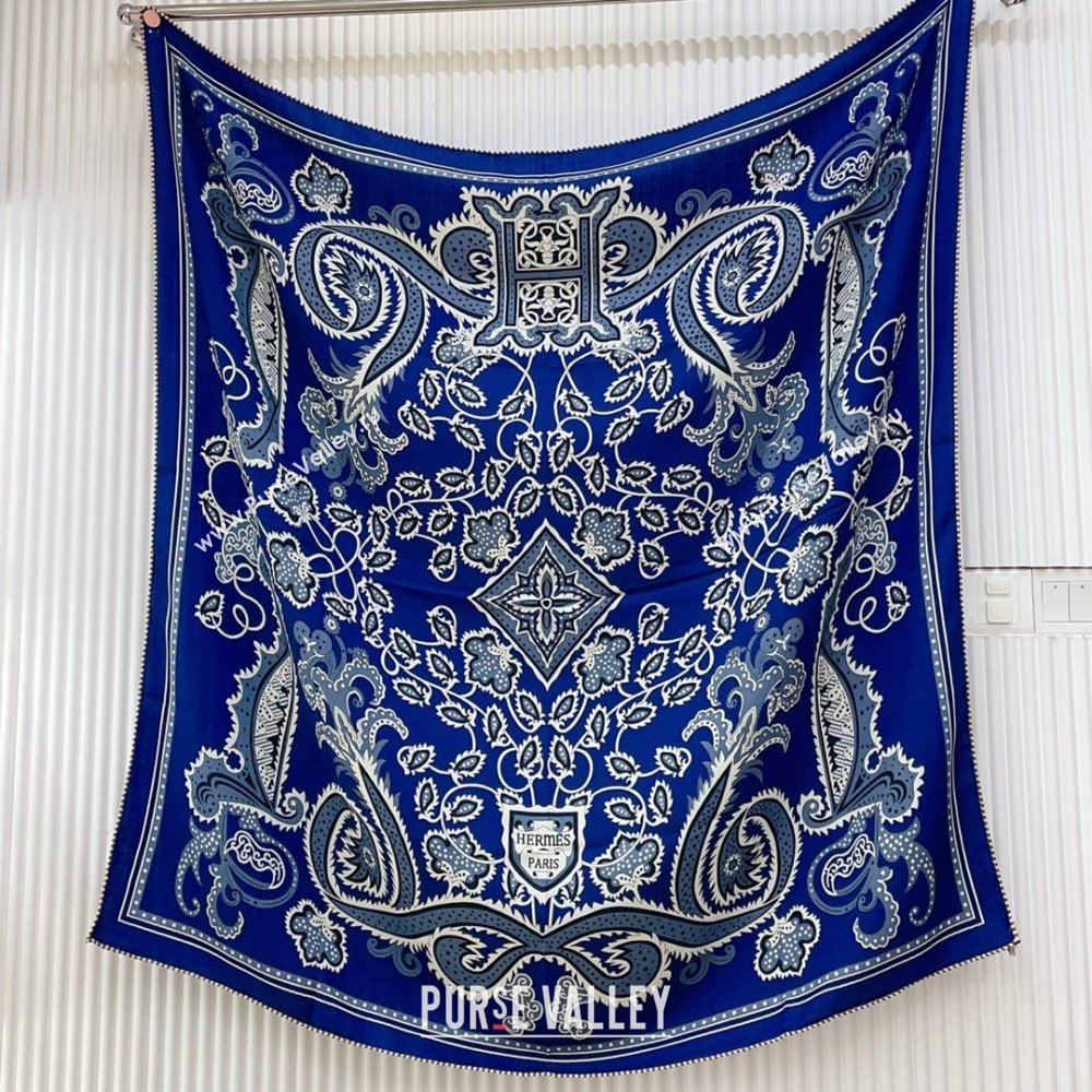 Hermes Cashmere Silk Scarf 140x140 H110614 Blue 2025 (O-25110614)