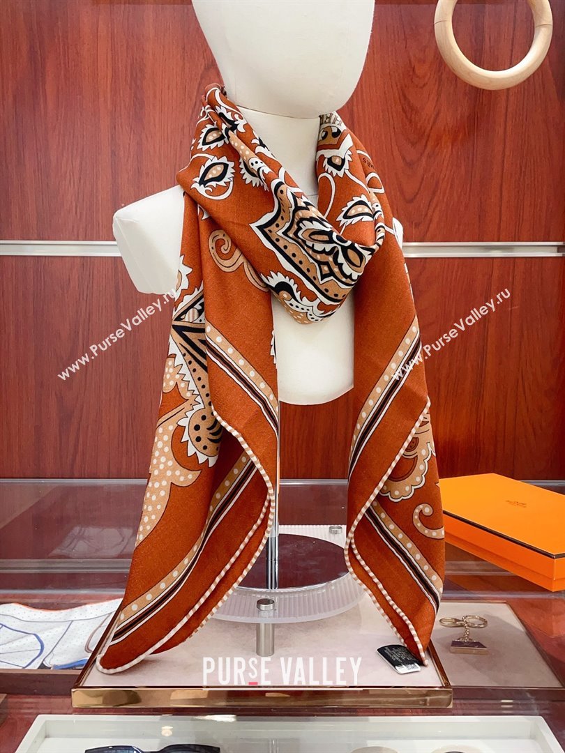 Hermes Cashmere Silk Scarf 140x140 H110615 Brickred 2025 (O-25110615)