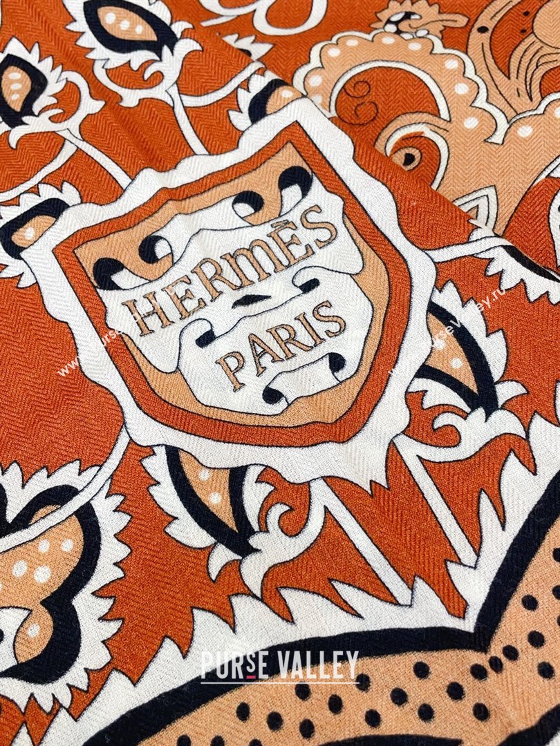 Hermes Cashmere Silk Scarf 140x140 H110615 Brickred 2025 (O-25110615)