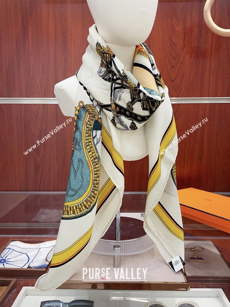 Hermes Cashmere Silk Scarf 140x140 H110702 White 2025 (A-25110702)