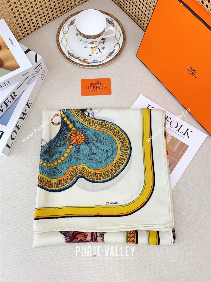 Hermes Cashmere Silk Scarf 140x140 H110702 White 2025 (A-25110702)