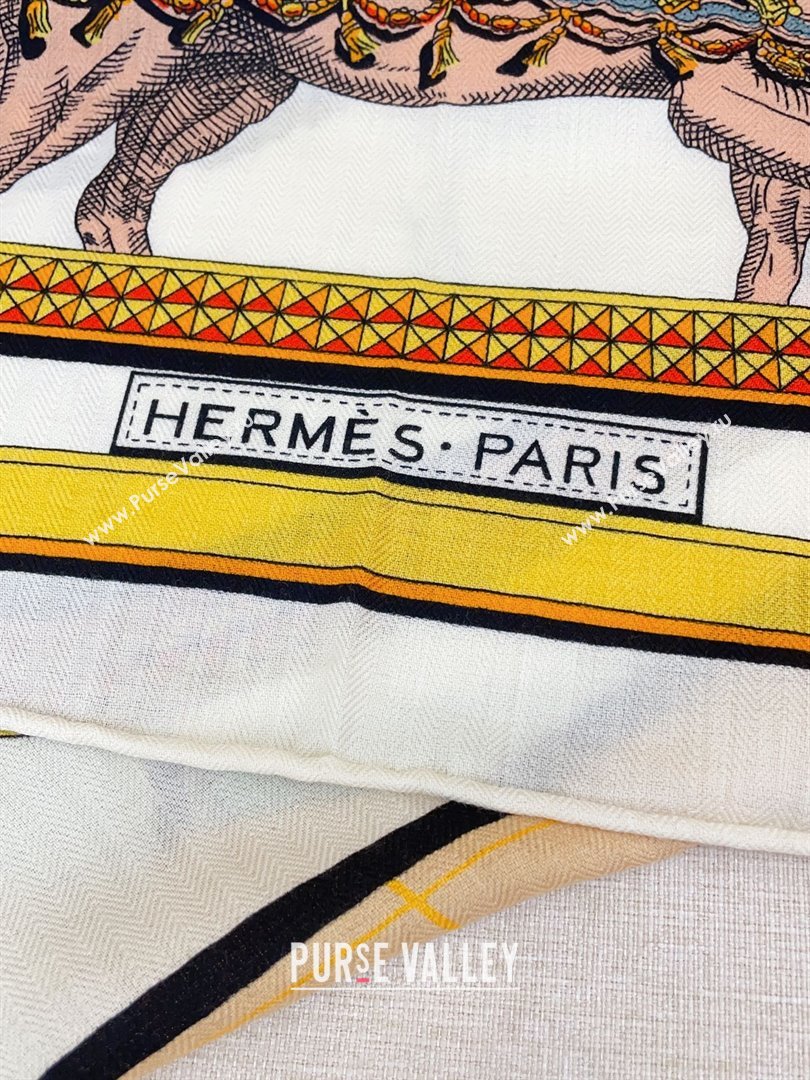 Hermes Cashmere Silk Scarf 140x140 H110702 White 2025 (A-25110702)