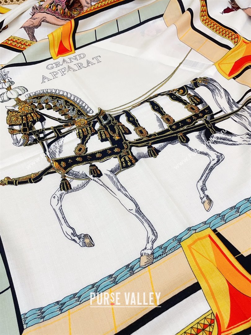 Hermes Cashmere Silk Scarf 140x140 H110702 White 2025 (A-25110702)