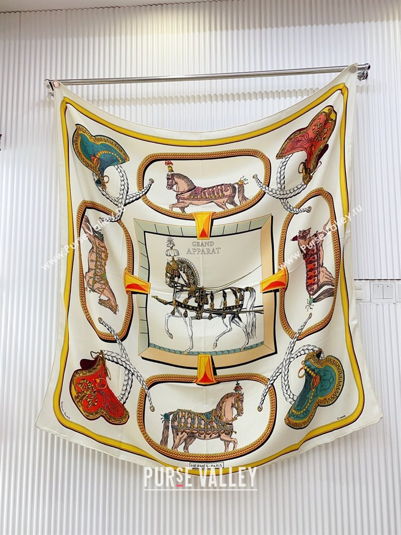 Hermes Cashmere Silk Scarf 140x140 H110702 White 2025 (A-25110702)