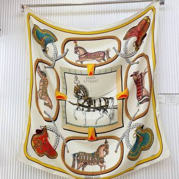 Hermes Cashmere Silk Scarf 140x140 H110702 White 2025 (A-25110702)