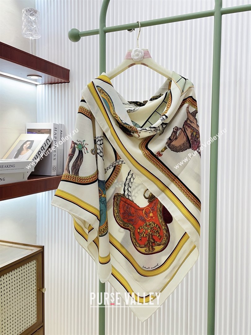 Hermes Cashmere Silk Scarf 140x140 H110702 White 2025 (A-25110702)