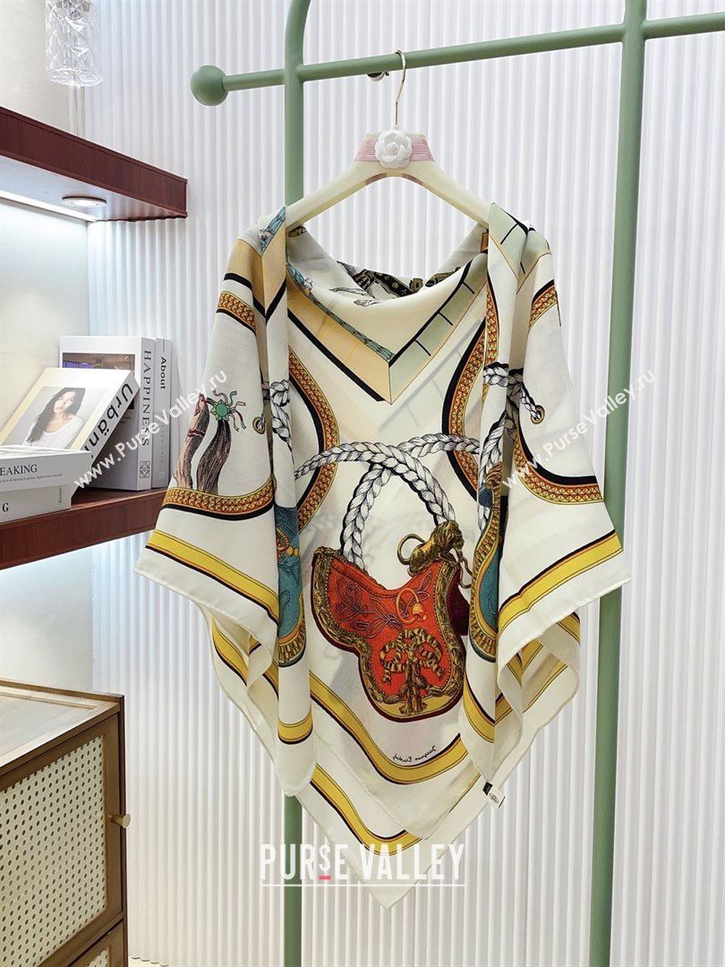 Hermes Cashmere Silk Scarf 140x140 H110702 White 2025 (A-25110702)