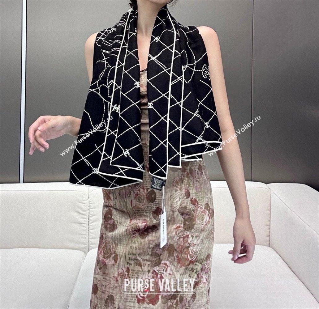 Chanel Cashmere Silk Scarf 140x140cm CH110712 Black 2025 (A-25110712)