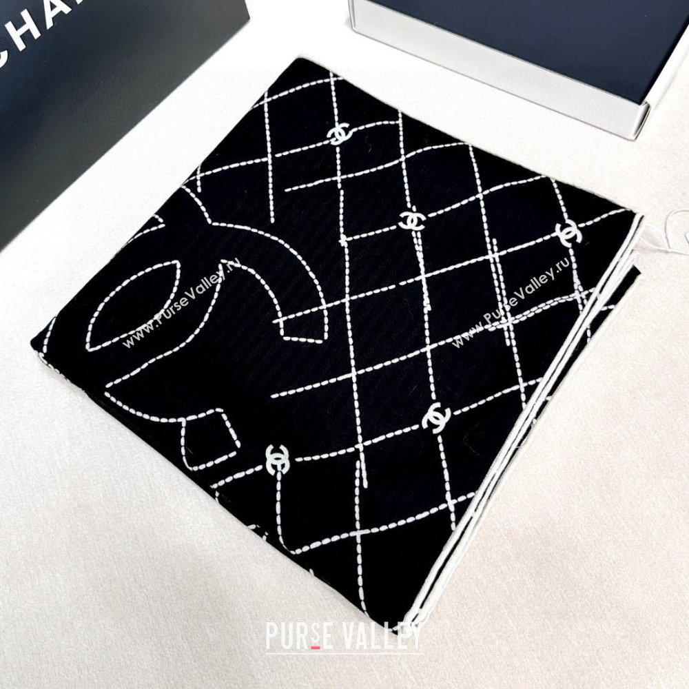 Chanel Cashmere Silk Scarf 140x140cm CH110712 Black 2025 (A-25110712)