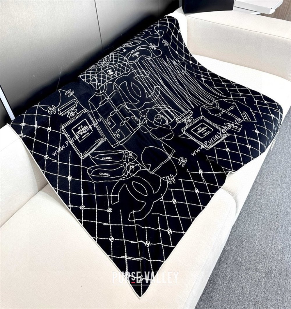 Chanel Cashmere Silk Scarf 140x140cm CH110712 Black 2025 (A-25110712)