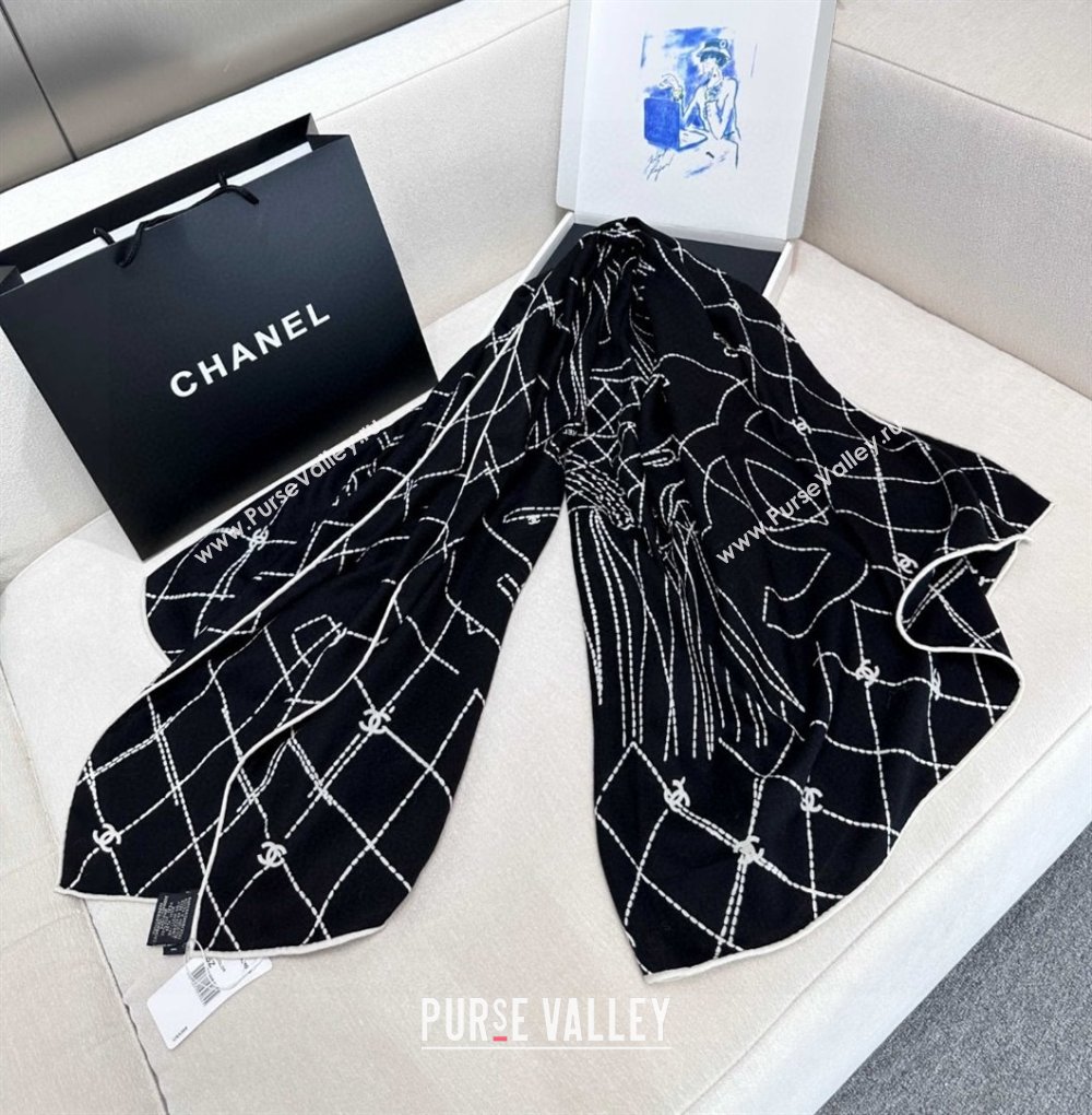 Chanel Cashmere Silk Scarf 140x140cm CH110712 Black 2025 (A-25110712)
