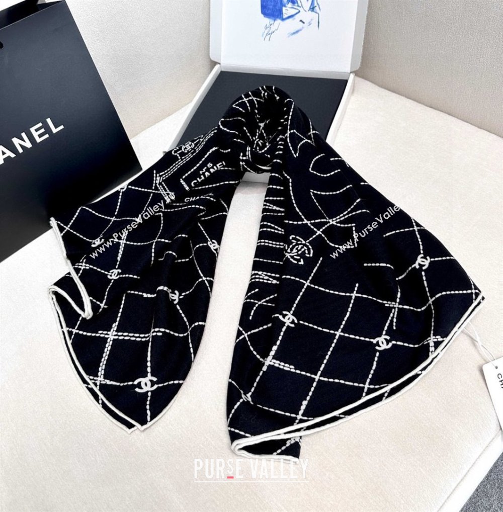Chanel Cashmere Silk Scarf 140x140cm CH110712 Black 2025 (A-25110712)
