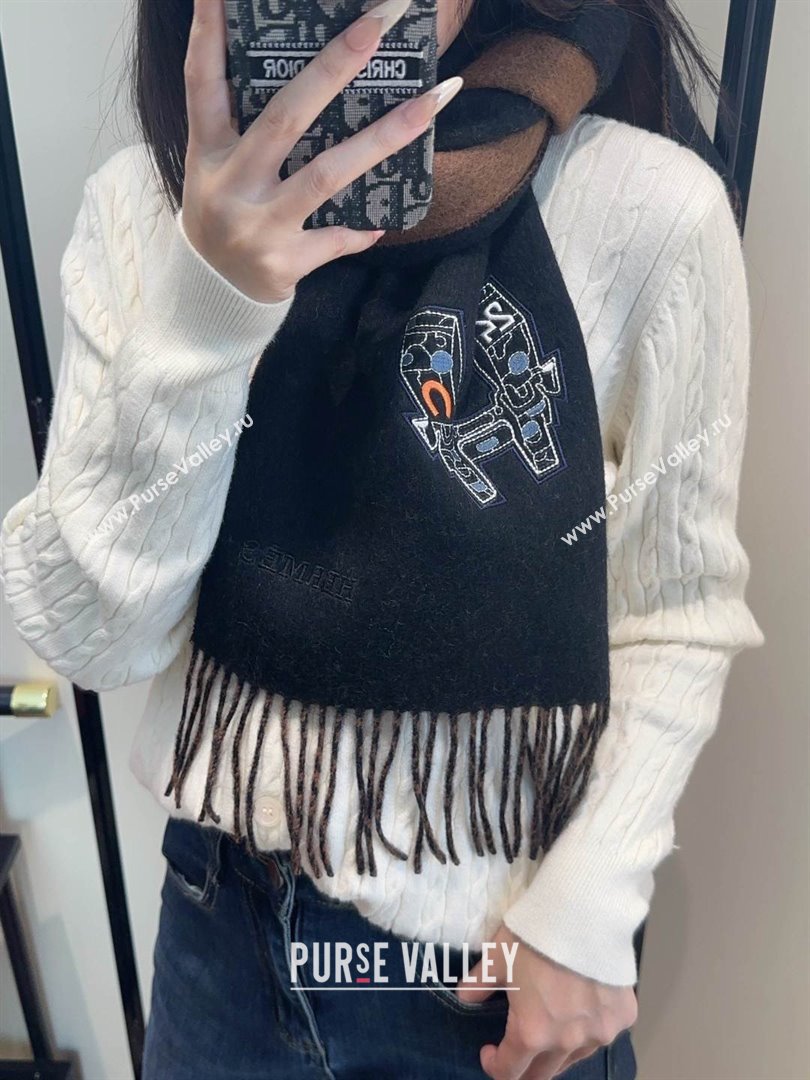 Hermes Long190x35cm Scarf H110505 Black 2025 (O-25110505)