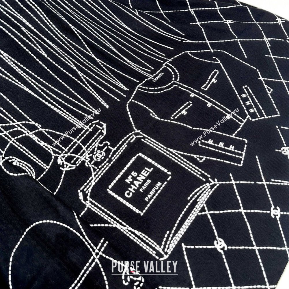 Chanel Cashmere Silk Scarf 140x140cm CH110712 Black 2025 (A-25110712)