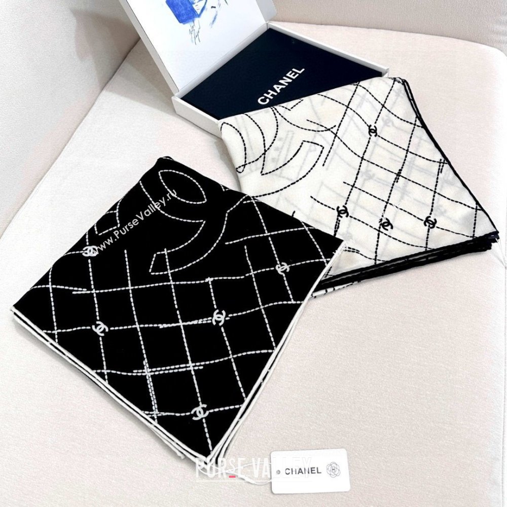 Chanel Cashmere Silk Scarf 140x140cm CH110712 Black 2025 (A-25110712)