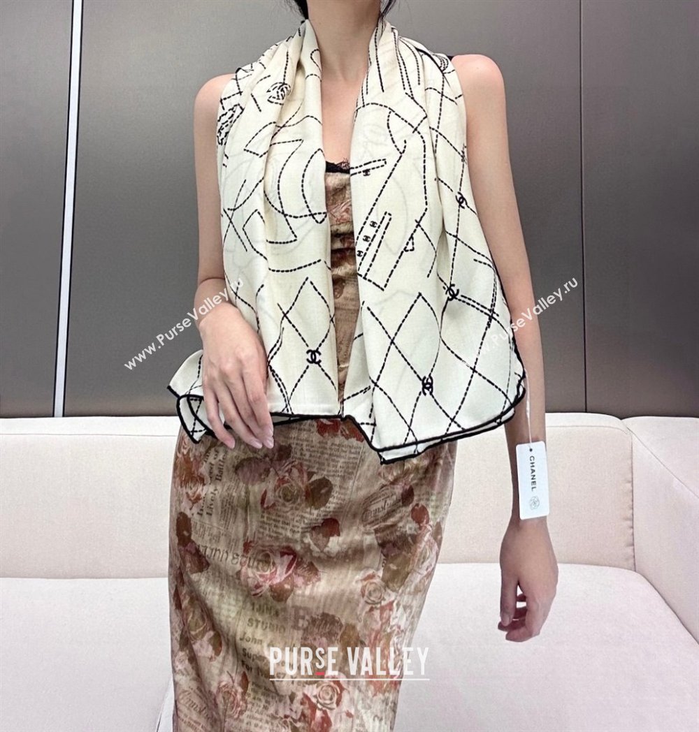 Chanel Cashmere Silk Scarf 140x140cm CH110713 White 2025 (A-25110713)