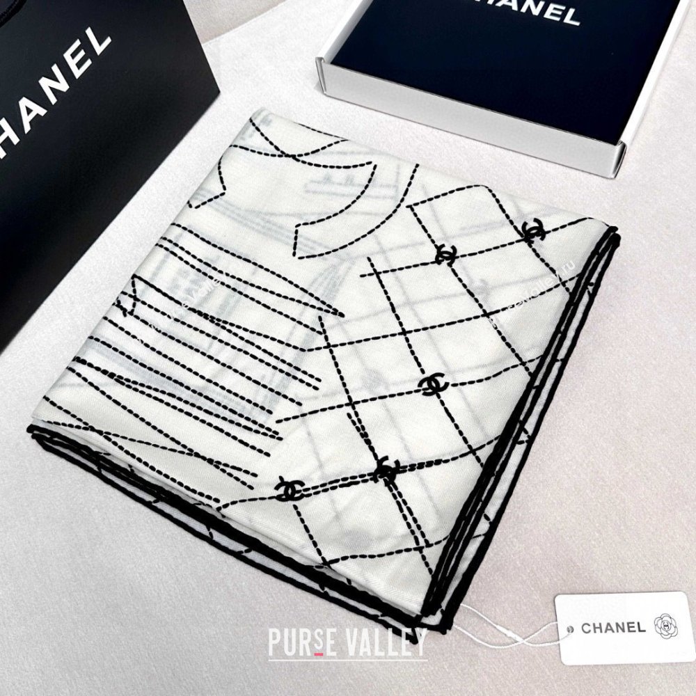 Chanel Cashmere Silk Scarf 140x140cm CH110713 White 2025 (A-25110713)