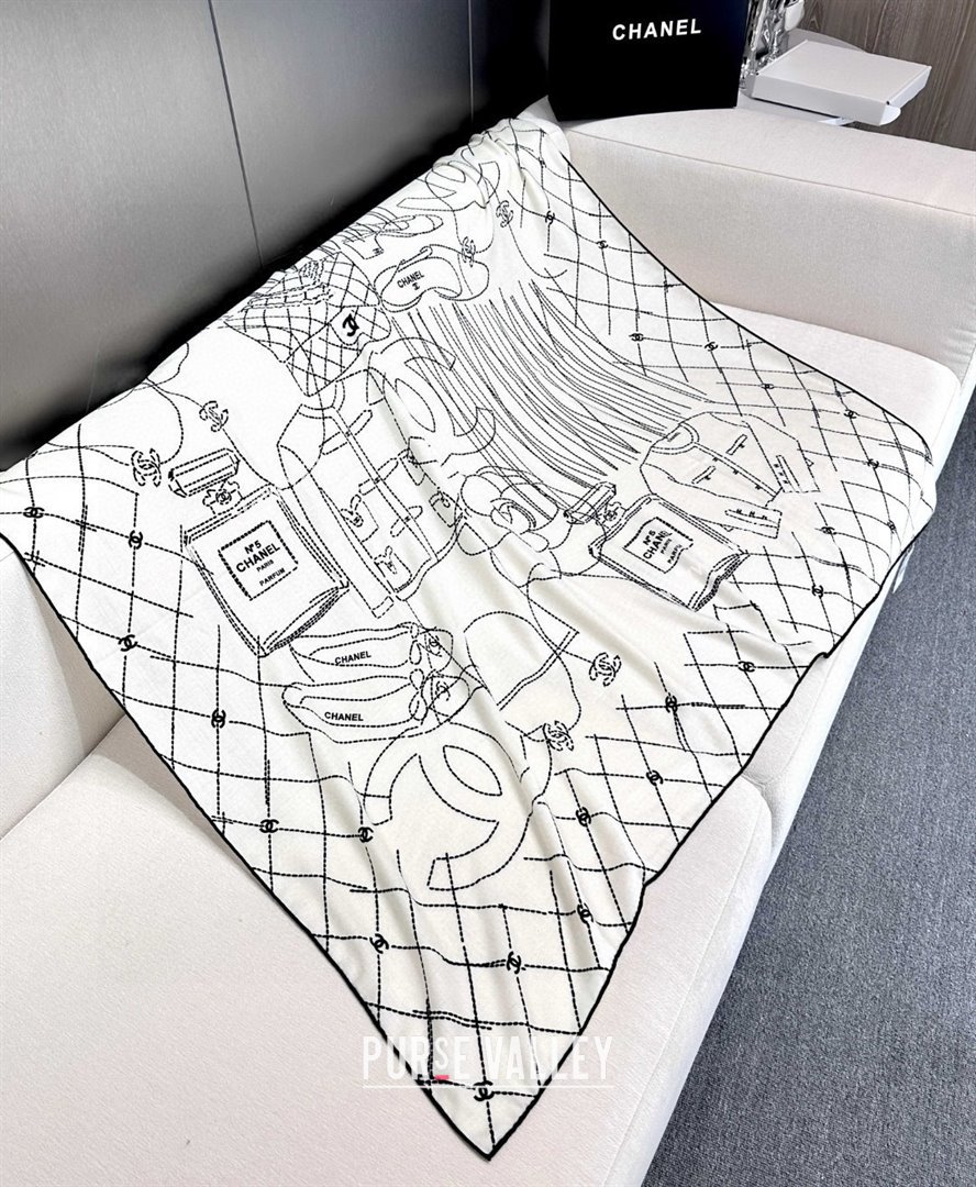 Chanel Cashmere Silk Scarf 140x140cm CH110713 White 2025 (A-25110713)