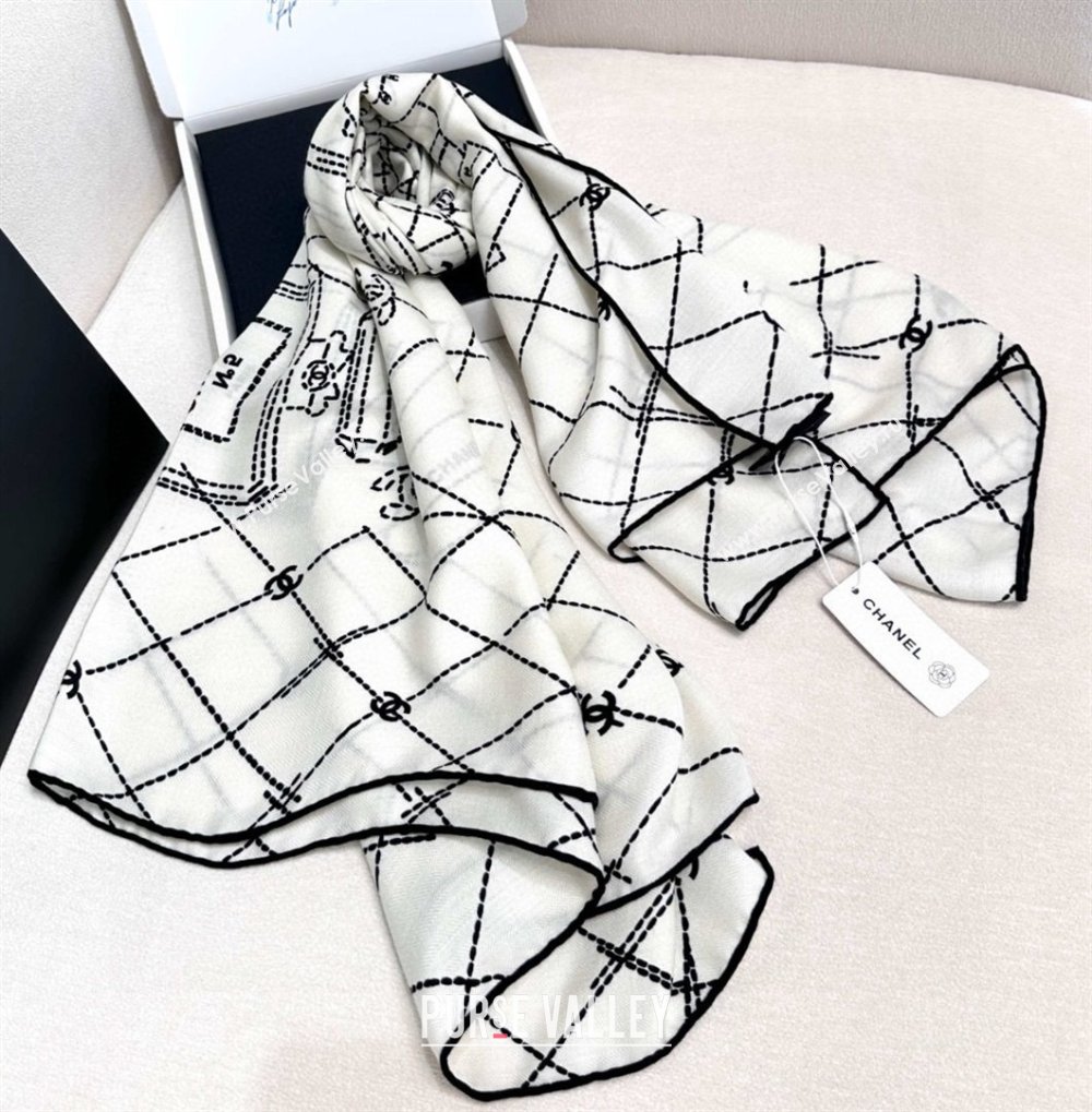 Chanel Cashmere Silk Scarf 140x140cm CH110713 White 2025 (A-25110713)