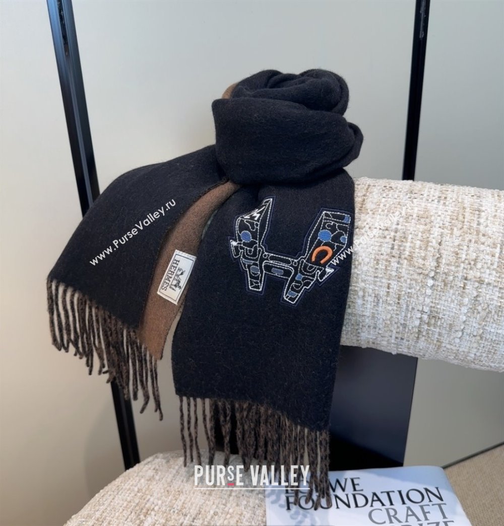 Hermes Long190x35cm Scarf H110505 Black 2025 (O-25110505)
