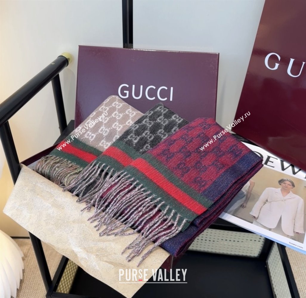 Gucci GG Cashmere Scarf 180x30cm G10506 Red/Blue 2025 (O-25110506)