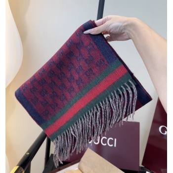 Gucci GG Cashmere Scarf 180x30cm G10506 Red/Blue 2025 (O-25110506)