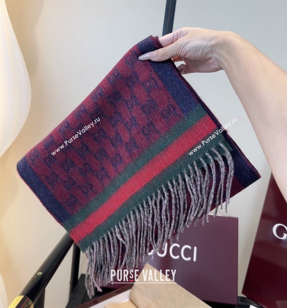 Gucci GG Cashmere Scarf 180x30cm G10506 Red/Blue 2025 (O-25110506)