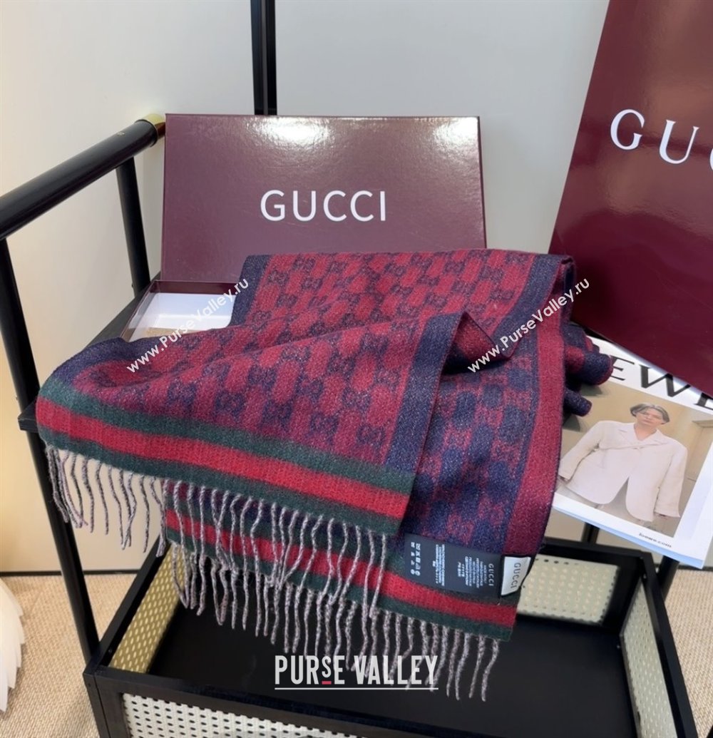 Gucci GG Cashmere Scarf 180x30cm G10506 Red/Blue 2025 (O-25110506)