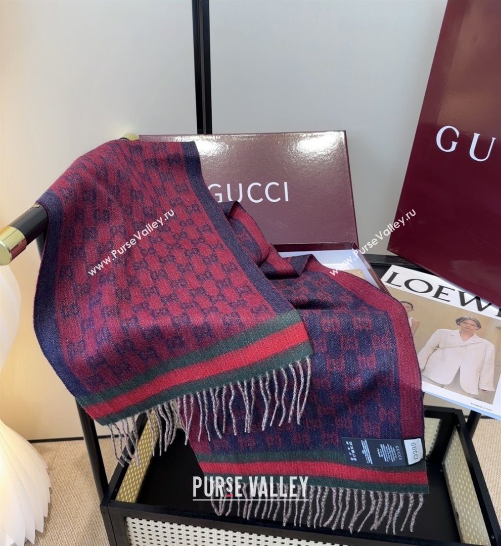 Gucci GG Cashmere Scarf 180x30cm G10506 Red/Blue 2025 (O-25110506)