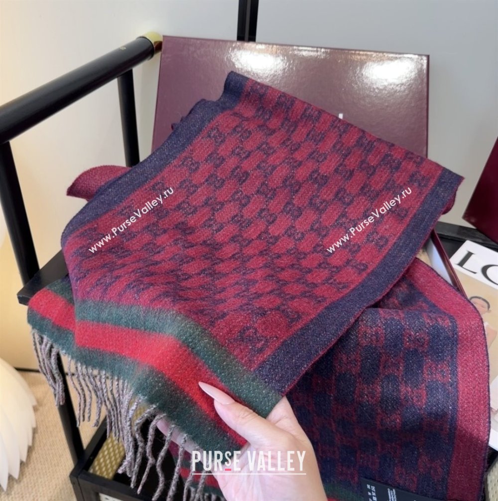 Gucci GG Cashmere Scarf 180x30cm G10506 Red/Blue 2025 (O-25110506)