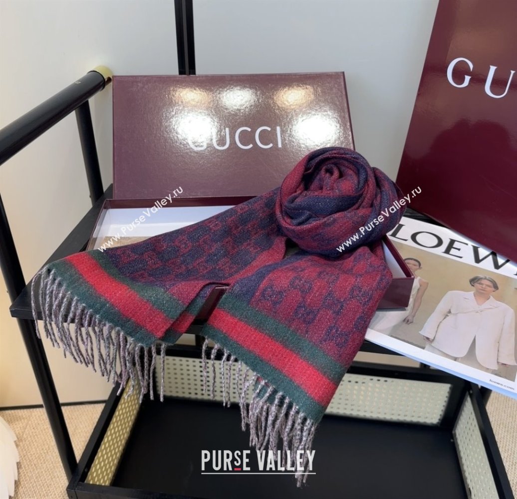 Gucci GG Cashmere Scarf 180x30cm G10506 Red/Blue 2025 (O-25110506)