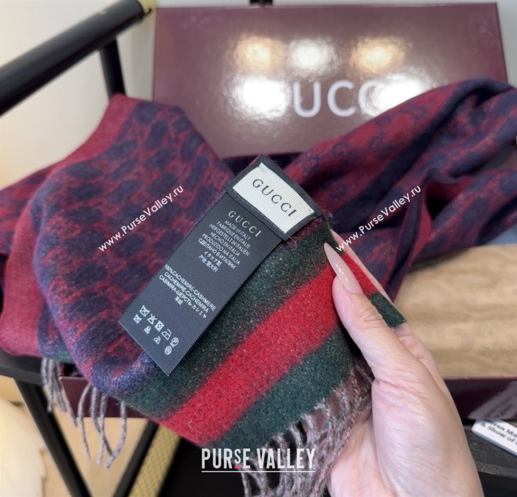 Gucci GG Cashmere Scarf 180x30cm G10506 Red/Blue 2025 (O-25110506)