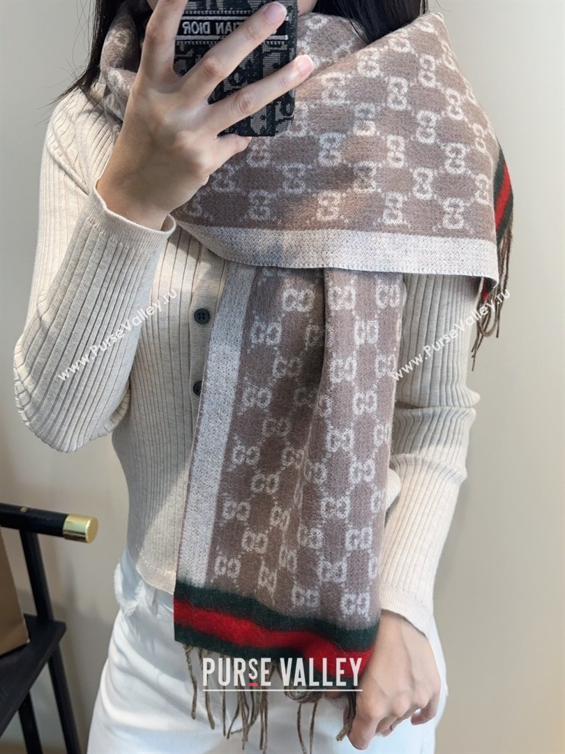 Gucci GG Cashmere Scarf 180x30cm G10507 Grey 2025 (O-25110507)