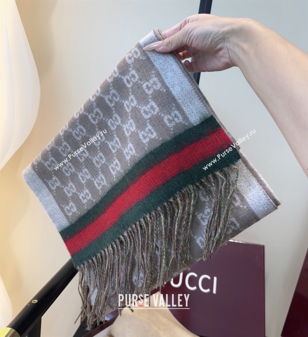 Gucci GG Cashmere Scarf 180x30cm G10507 Grey 2025 (O-25110507)